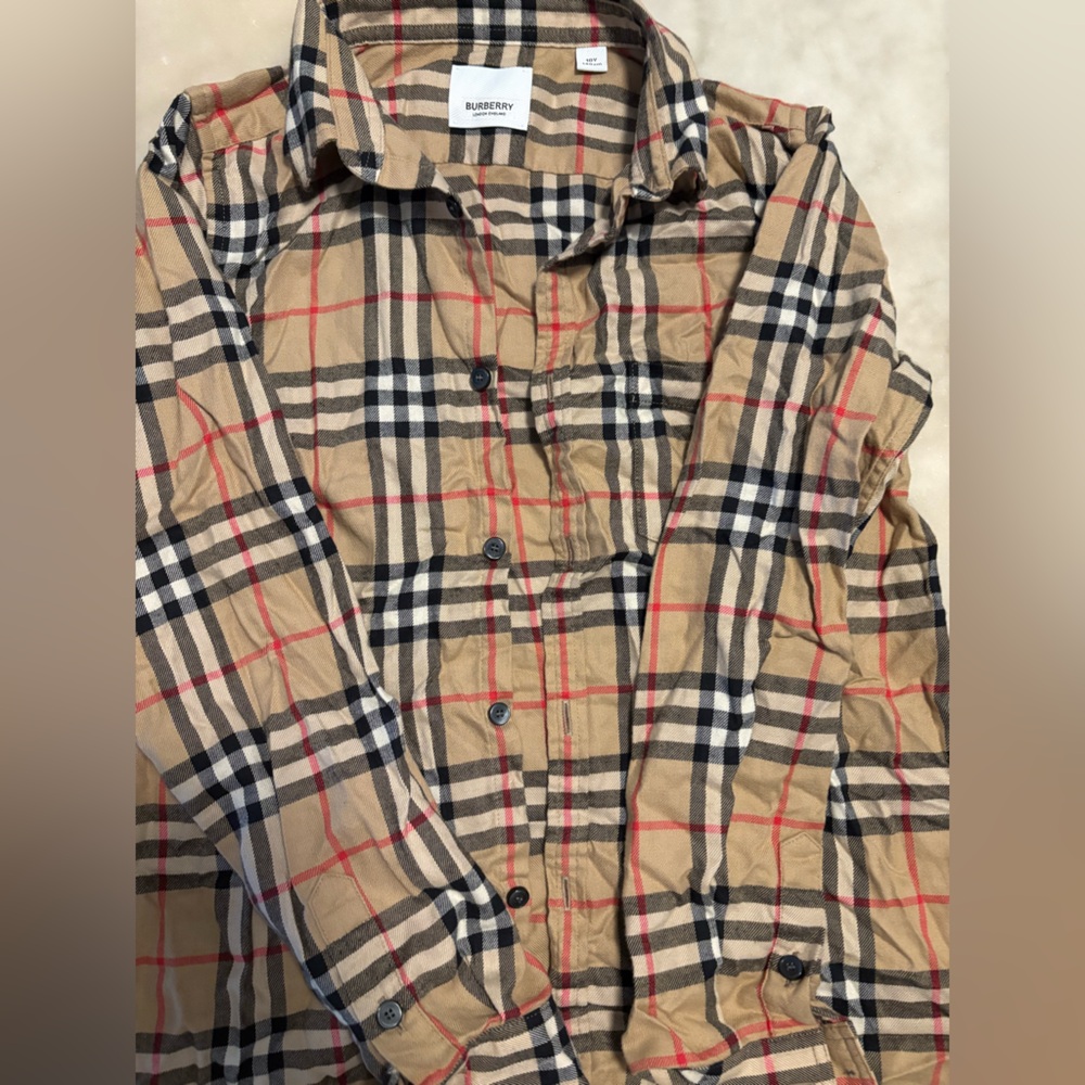 Burberry Kids Tan Plaid Button Down Shirt